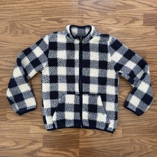 The Children s Place Boys 7-8 Fleece Full Zip Jacket Checkered White Blue EUC