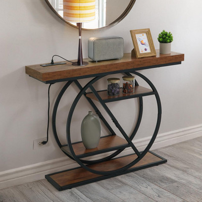 41  Unique Design 4-Tier Industrial Thick Sofa Console Table W/Storage & Chargin