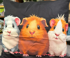 NEW Guinea Pig Throw Pillow Travel Soft Fluffy Fuzzy Case 18x18" Trio Cartoon Se