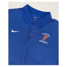 Florida Gators Polo Shirt Mens XL Blue White Striped Baseball UF Nike Dri Fit
