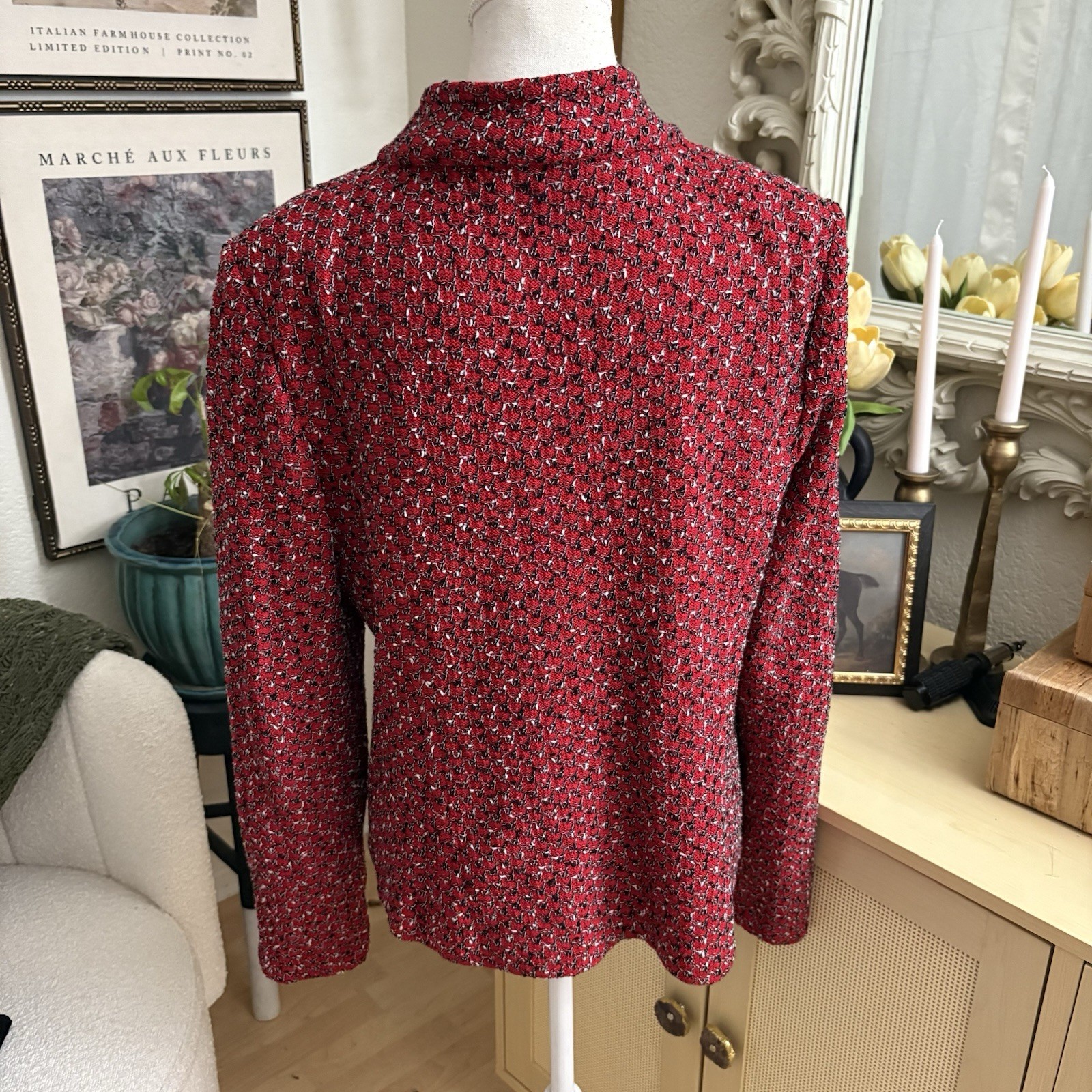 ST. JOHN Red Tweed Button Down Jacket Size 12 - image 3