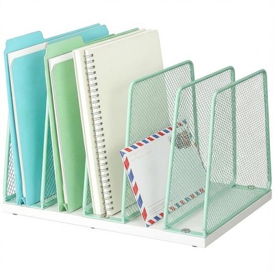 5Section Wooden Desktop File Organizer File Sorter Vertical Storage Green