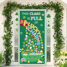 St. Patrick'S Day Classroom Door Cover Decorations Green Shamrock Door Banner Th