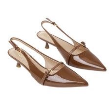 Women’s Slingback Kitten Heel Pointed Toe Sandals Glossy Elegant Pumps Shoes NEW