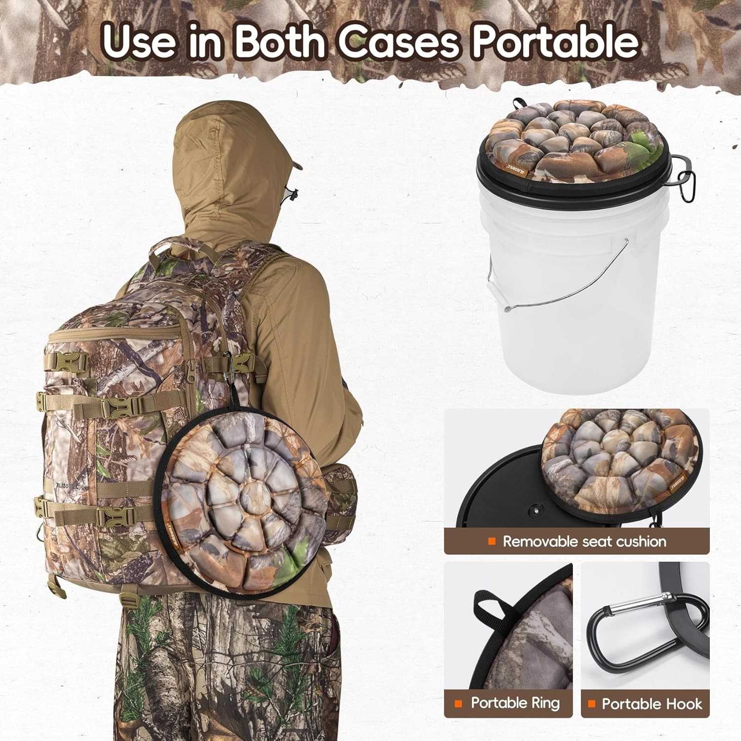  Outdoor 5 Gallon Bucket Seat - 360° Swivel, Comfortable Foam Super Camo-timber