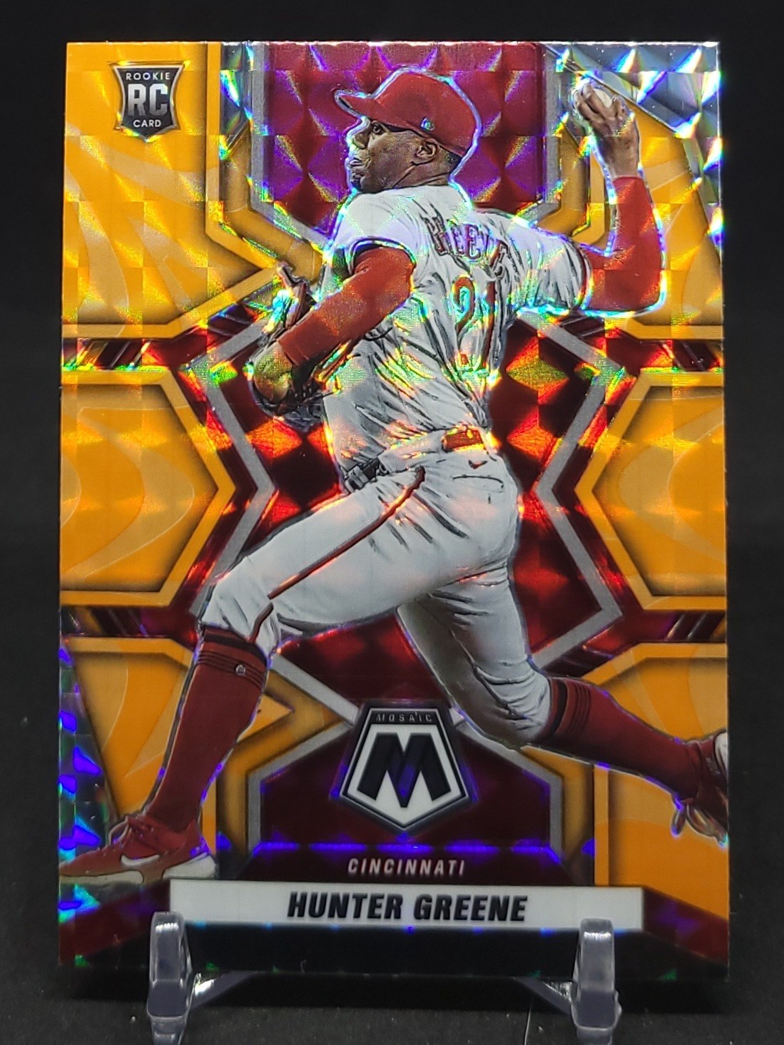 2022 Panini Mosaic Hunter Greene Rookie RC Orange Reactive Prizm #275 Reds