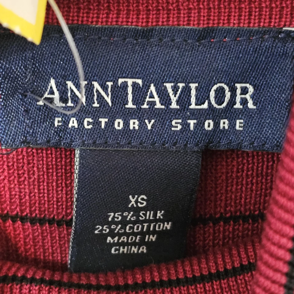 Suéter Ann Taylor Cuello Alto Rojo Negro Rayas 75% Seda Talla XS Old Mo Foto 3 de 4