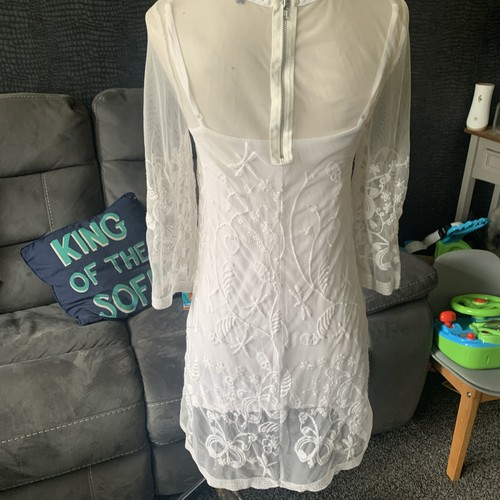 Ladies Dressy Lined Sheer Cream Dress Size Small From H&M - Picture 7 of 8