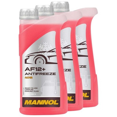 Kühlerfrostschutz MANNOL Longterm Antifreeze 3x 1 Liter Fertiggemisch -40°C rot