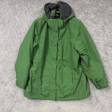 Lands End The Squall Parka Jacket Womens 1X Green Hooded Waterproof Fleece Warm