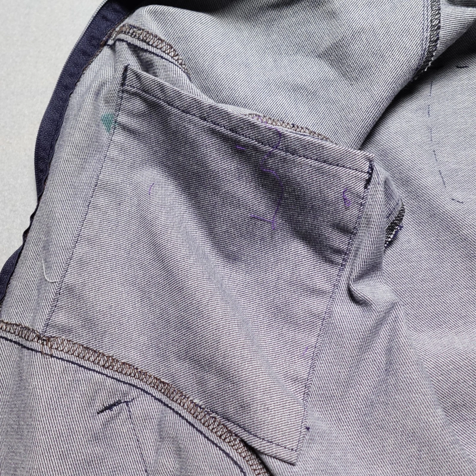 Le Laboureur Vest Mens XL Purple Denim DIY Wavves Punk Rock Patch Zip Front - product detail image 9