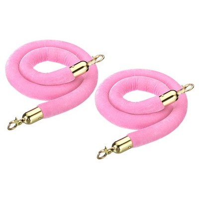 2pcs 4 Feet Light Pink Velvet Stanchion Rope Crowd Control Barrier Rope Golden