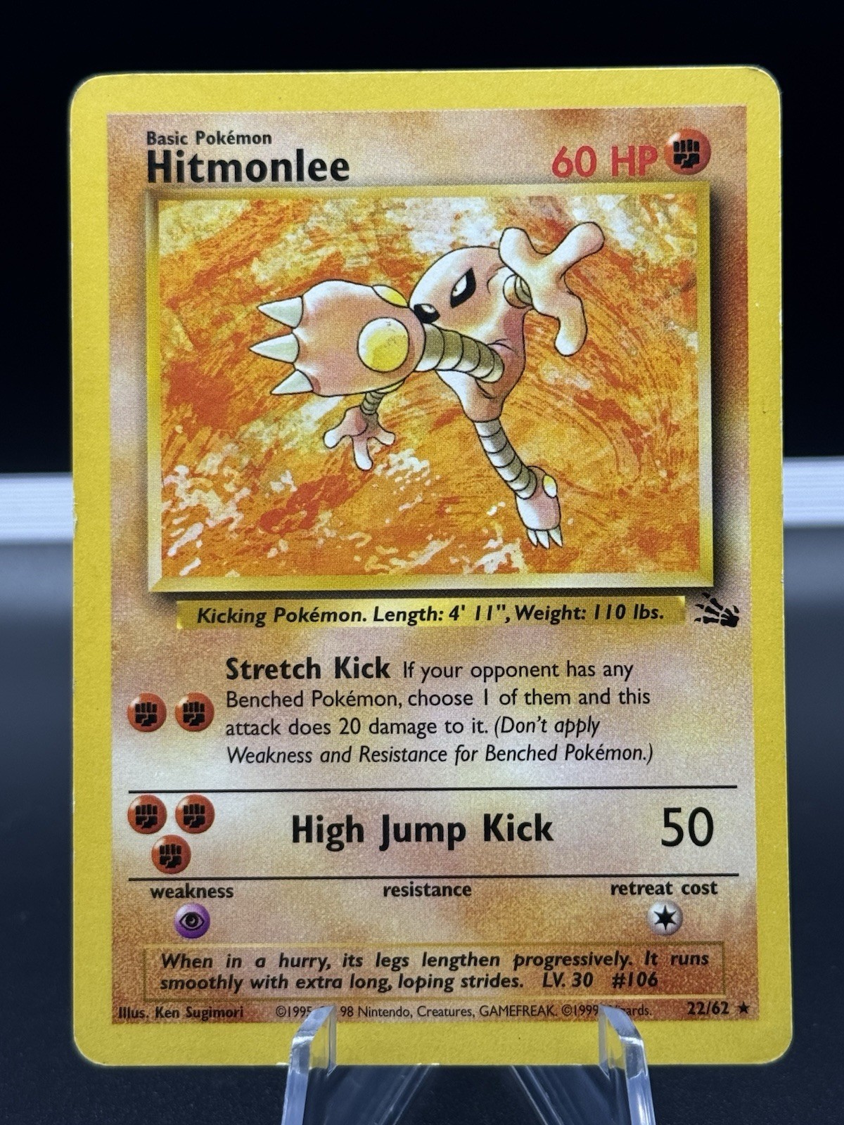 Pokémon Fossil Set Hitmonlee 22/62 Rare Card - MP 1999 WOTC