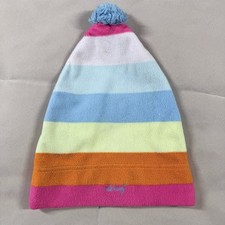Old Navy Multicolor Girls M/L Striped Embroidered Logo Pom Pom Fleece Beanie