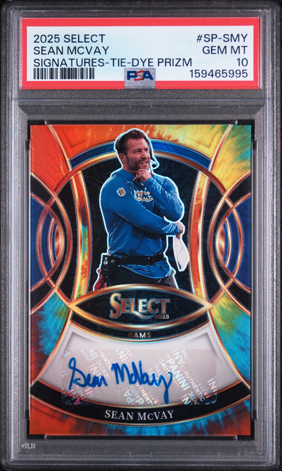 2025 PANINI SELECT SIGNATURES TIE-DYE PRIZM #SP-SMY SEAN MCVAY 14/25 PSA 10 AUTO