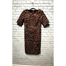 J Crew, Women 2P, Brown Cheetah Leopard Stretch Short Sleeve Zip Sheath Dress