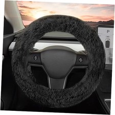 Aspen Fuzzy Steering Wheel Cover for Women Cute and Stylish Fluffy Fur Black