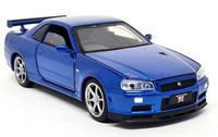 Tayumo 1/32 Nissan Skyline GT-R R34 V-Spec Ii Blue Diecast Model Car
