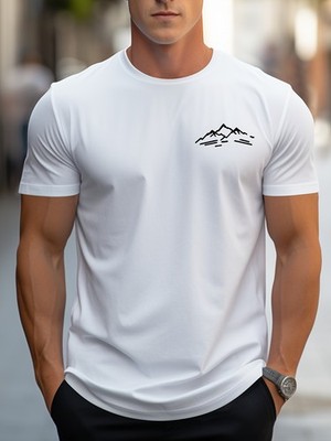 Stylish and Minimalist Short-Sleeve T-Shirt with Mountain Print   Comfortable