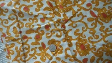 Vintage Blend Fabric GOLD & ORANGE FLORAL ROPES 30"x34" Wide
