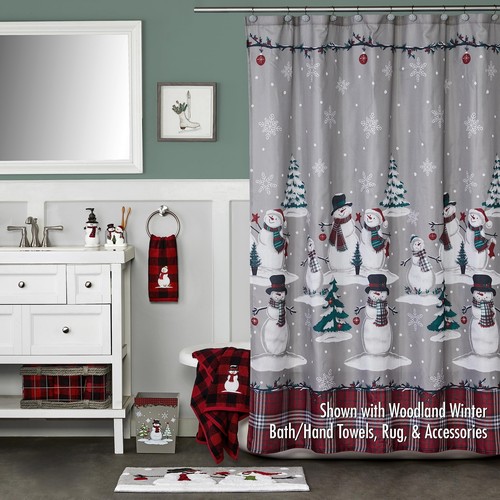 Christmas/Winter Plaid Snowman Shower Curtain & 12pc Hook Set Multi - Picture 5 of 7