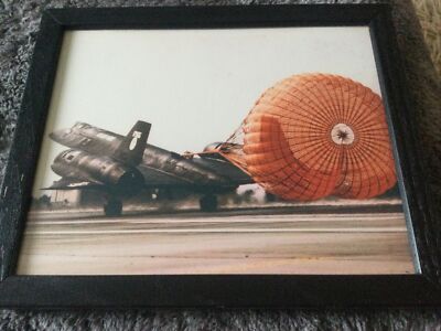 Framed Photograph Of The Lockheed Blackbird Jet Coming Into Land Chute Out 
