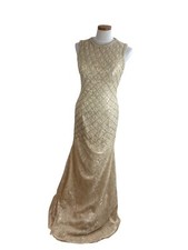 Lace Gold Sequin Evening Formal Gown Dress Small Medium Prom
