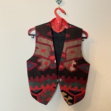 Vintage Turkish Kilim Wool Vest Aztec Boho Medium Excellent Condition