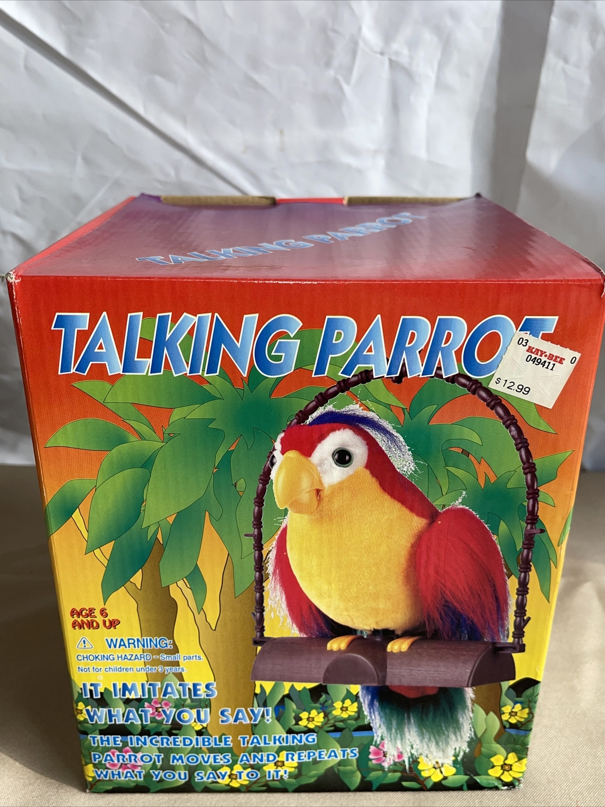 Vintage Gemmy Talking Parrot Bird w/ Stand Toy 1991 Excellent Clean In