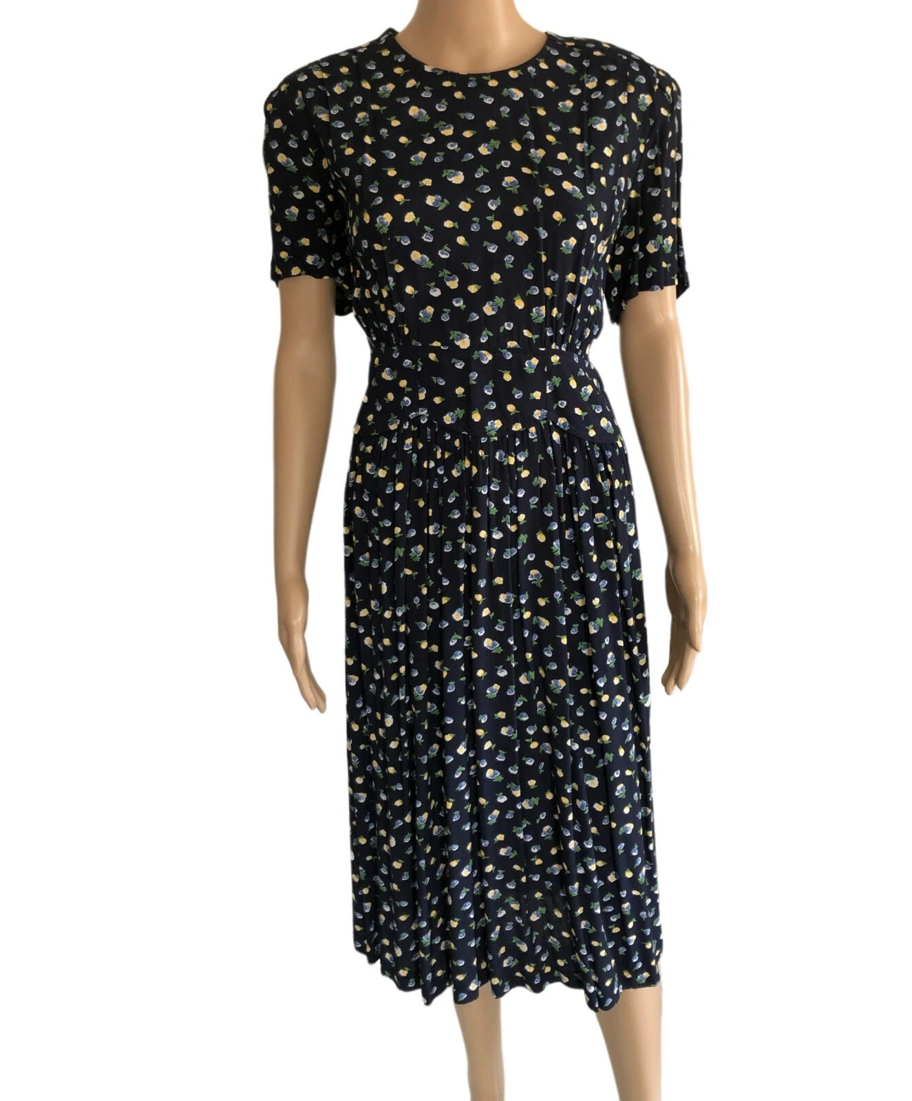 vtg WORTHINGTON Blue Floral Cottagecore Midi Dress Sz 10P