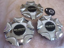 Set of 3 MAJESTIC CUSTOM WHEELS Center Caps Hubs Part # BC-202 on back of cap.