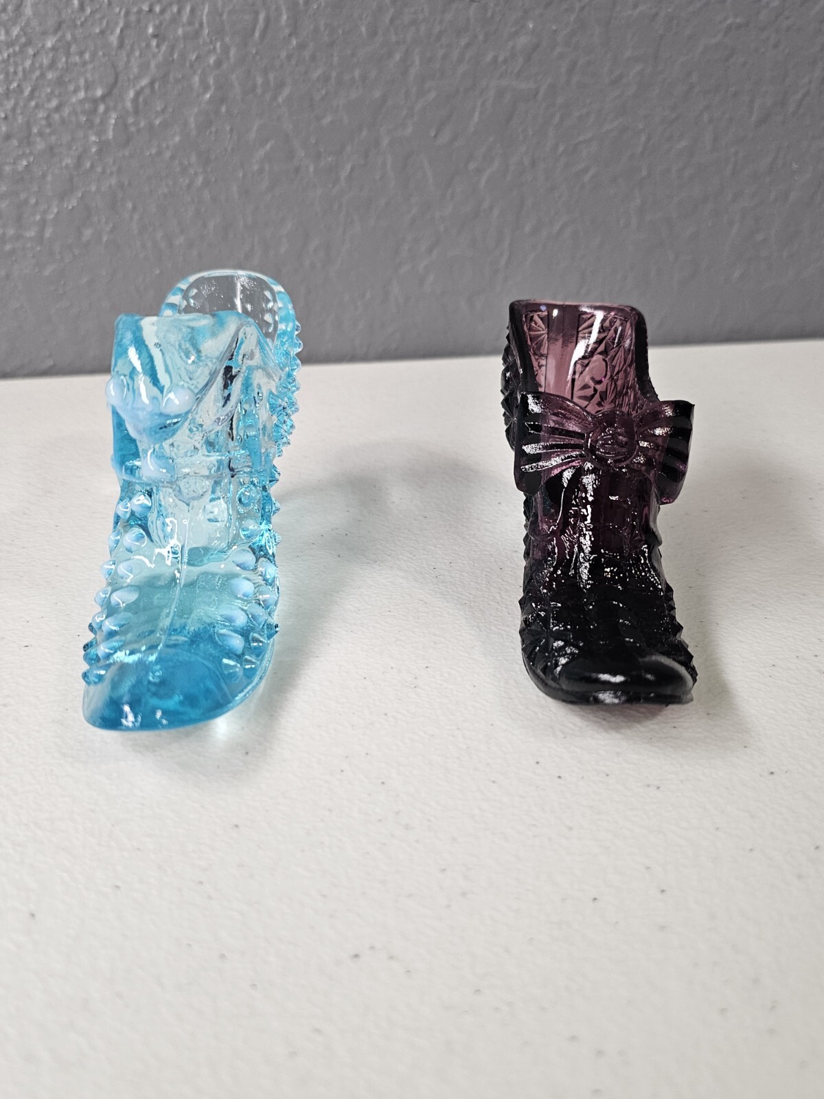 SAOLA Scarpa Pantofola Vetro Fenton Vintage Da Collezione Design Testa di Gatto Solo Scarpa Blu!