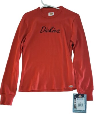 NWT Womens Dickies Long Sleeve Embroidered Shirt Red XS Layering, Longer  Length