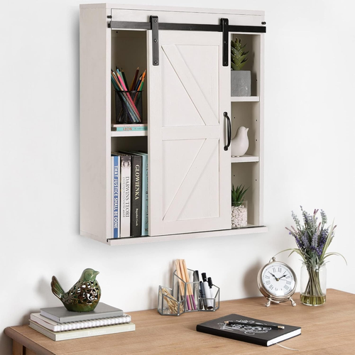 Farmhouse Wood Wall Storage Bathroom Cabinet with Sliding Barn Door, Rustic Medi - Picture 10 of 10