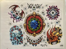 Radical Ron Vintage Tattoo Wall Flash Art Sheet 96 Skull Traditional Eyeball