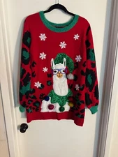 Adult "33 Degrees" Llama Christmas long sleeve sweater. Size XL. Prev. Owned