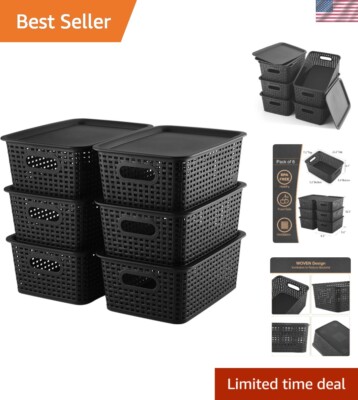 Stylish Stackable Storage Baskets with Lids - 6 Pack for Clutter-Free Spaces