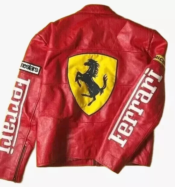 ジャケット・アウター 00s ferrari leather racing jacket XL Ferrari Racing Leather Jacket Vintage style F1 Logo Red