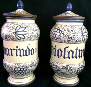 2 Italian Covered Kitchen Canisters 11 5 Pottery Hand Painted