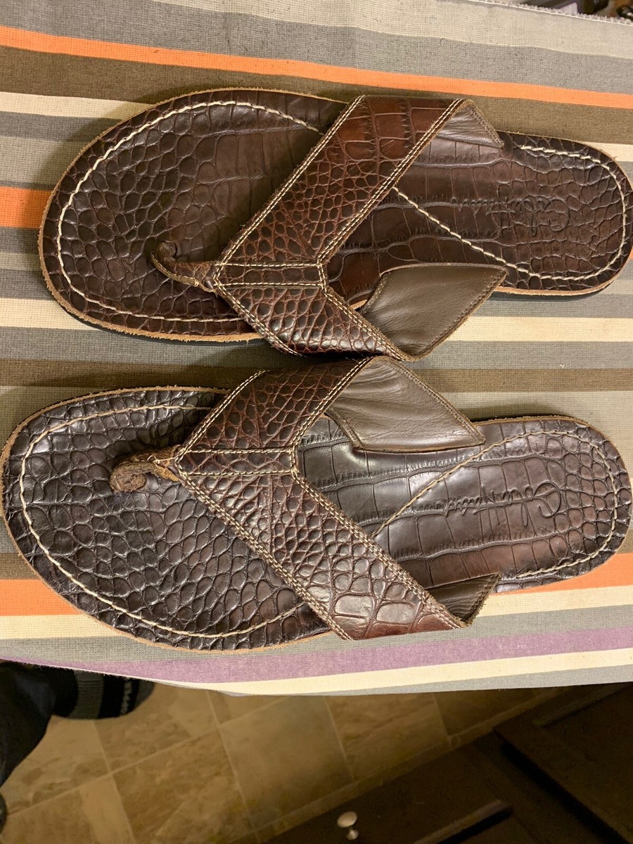 Cole haan croc flip flops COLE HAAN BROWN LEATHER MOC CROC STRAPPY FLAT Sandals Slides  main image 3