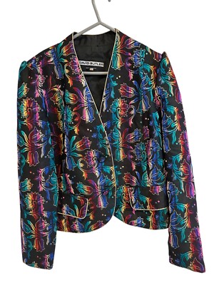 Vintage 70er 80er Metallic Party Abend Jacke David Butler 12 Statement Trophy
