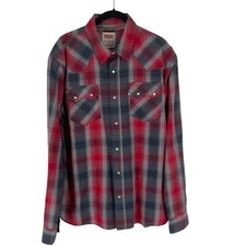 Levi's Vintage Modern Snap Front Red Plaid Long Sleeve Collared Shirt Men's M