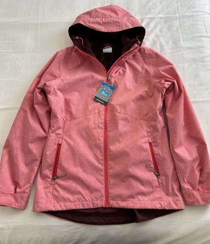 Columbia Ladies Fleece Lined Zip Up Waterproof Jacket In Geranium Small New - Picture 3 of 4