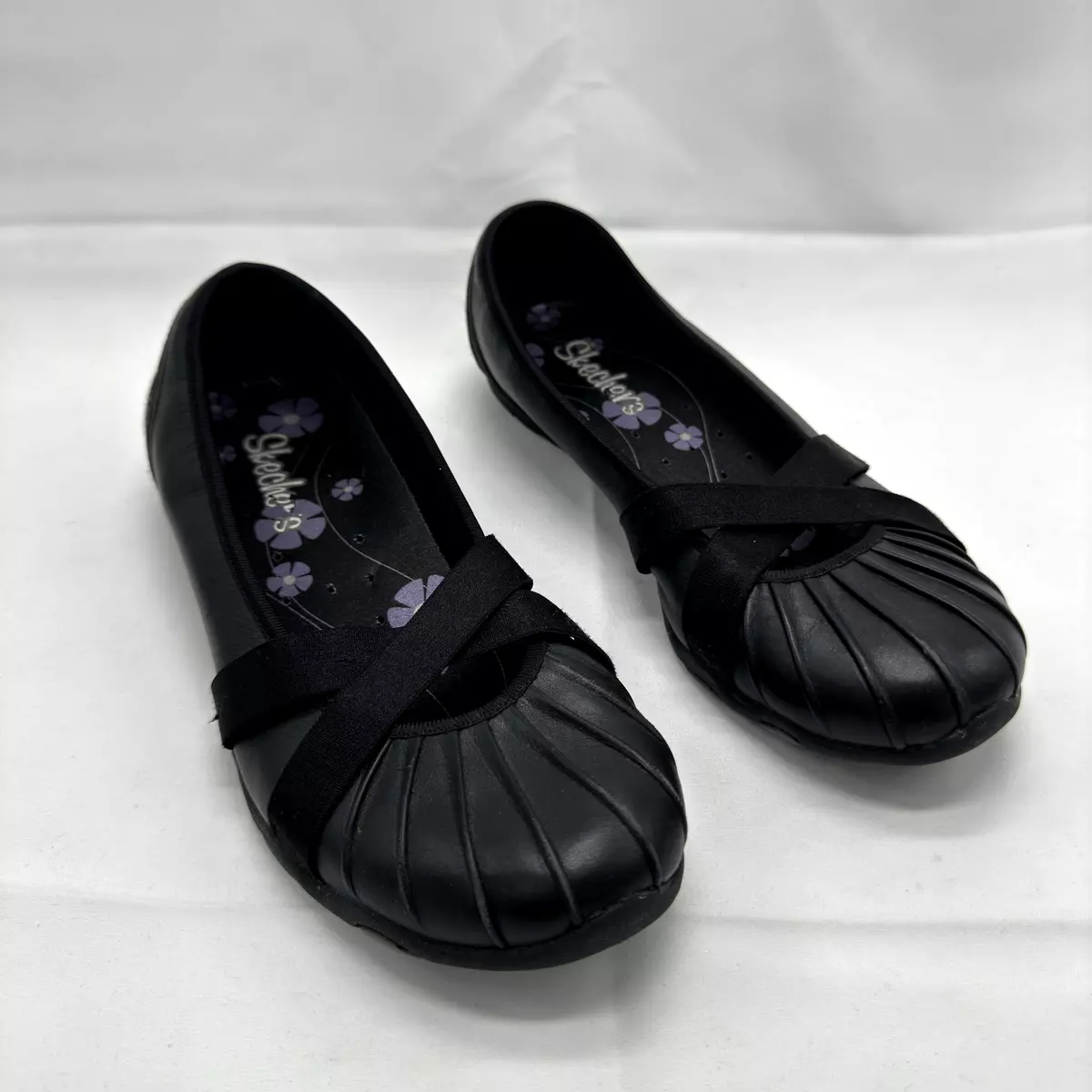 Y2K Vintage Sketchers Mary Jane Ballet Flats 6.5 Women Black Elastic Cross Strap
