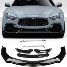 Gloss Black Front Bumper Lip Splitter & Strut Rods For Maserati Ghibli 2014-2022