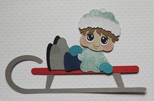 Sledding Boy Blonde Hair. Scrapbook, Card Making Paper Piecing