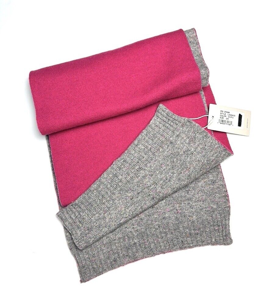 NWT Peter Millar Long Cashmere Scarf Fuchsia Gray Double Sided