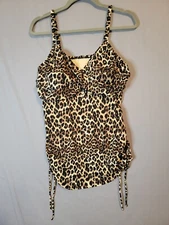 Ruby Ribbon Bali Tankini Swim Top Womens Sz 16 Panther Leopard Brwn Animal Print