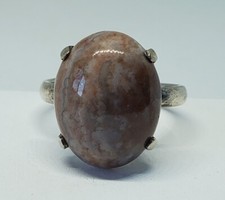 Vintage Crazy Lace Agate Cabochon Sterling Silver Adjustable Ring