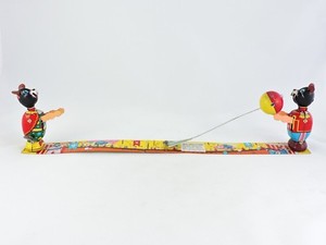 Circus-Mice-Playing-Ball-tin-Wind-up-Mechanical-T-P-S-Japan-seesaw-vintage-TPS